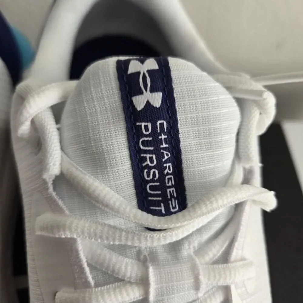 Under ARMOUR Charged Pursuit 3 TECH Men's Size 11.5 White Blue Gym Running Train